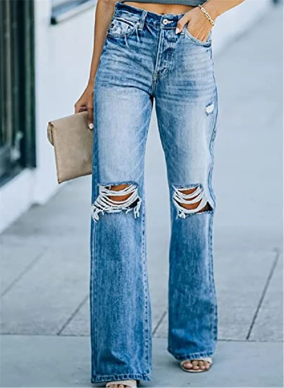Wjczt High Waist New Retro Ripped Wide Leg Pants Straight Leg Jeans Hollow-out Flared Pants Loose Casual Women's Street Pants Fashionable Slim Fit Jeans Wjczt High Waist New Retro Ripped Wide Leg Pants Straight Leg Jeans Hollow-out Flared Pants Loose Casual Women's Street Pants Fashionable Slim Fit Jeans