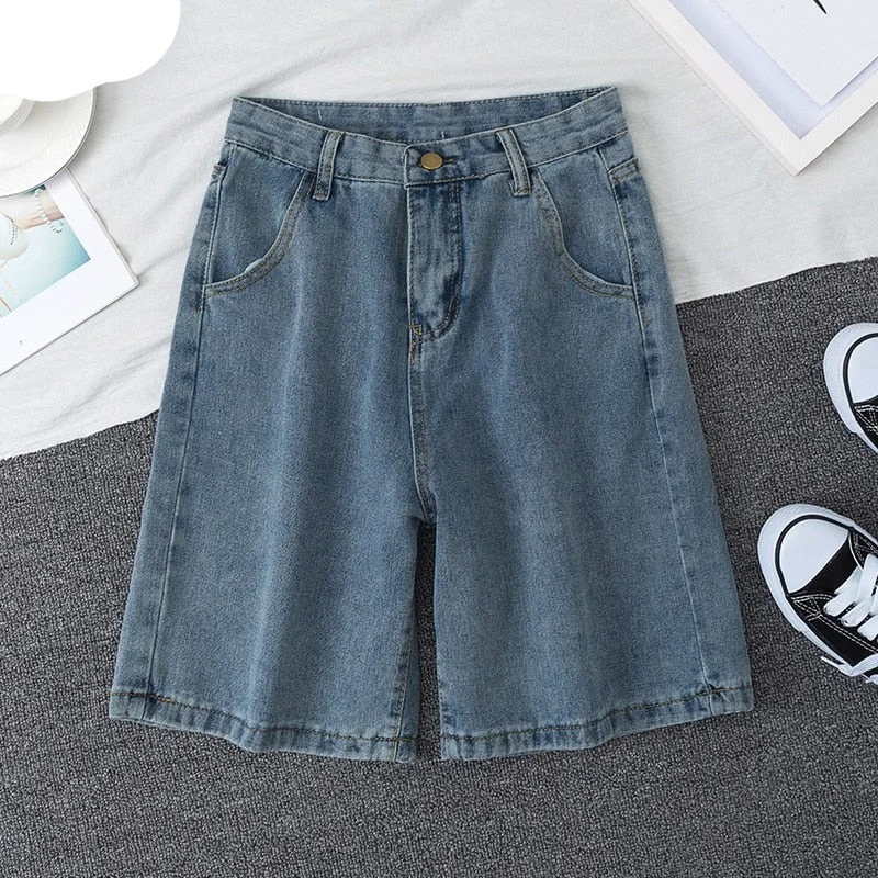 Wjczt 2024 New Summer Women High Waist Blue Wide Leg Denim Shorts Casual Female Solid Streetwear Stright Jeans Bermuda Shorts Trendy Classic Fit Jeans Wjczt 2024 New Summer Women High Waist Blue Wide Leg Denim Shorts Casual Female Solid Streetwear Stright Jeans Bermuda Shorts Trendy Classic Fit Jeans