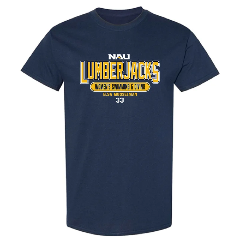 Northern Arizona - NCAA Women's Swimming & Diving : Elsa Musselman - Classic Fashion Shersey T-Shirt-- Boxy Fit Fitted Loose Northern Arizona - NCAA Women's Swimming & Diving : Elsa Musselman - Classic Fashion Shersey T-Shirt-- Boxy Fit Fitted Loose