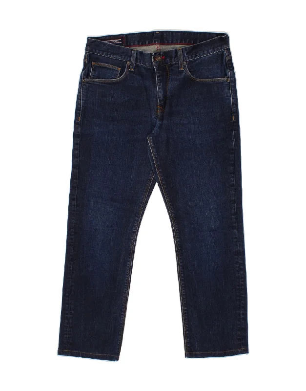TOMMY HILFIGER Mens Straight Jeans W32 L26 Navy Blue Cotton Stylish High-Rise Mom Jeans TOMMY HILFIGER Mens Straight Jeans W32 L26 Navy Blue Cotton Stylish High-Rise Mom Jeans