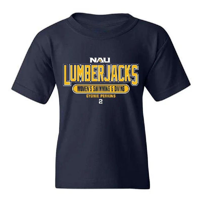 Northern Arizona - NCAA Women's Swimming & Diving : Cydnie Perkins - Classic Fashion Shersey Youth T-Shirt-- Asymmetrical Pockets Print Northern Arizona - NCAA Women's Swimming & Diving : Cydnie Perkins - Classic Fashion Shersey Youth T-Shirt-- Asymmetrical Pockets Print
