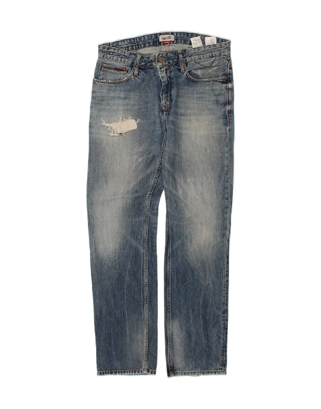 TOMMY HILFIGER Mens Distressed Straight Jeans W33 L32 Blue Cotton Chic Vintage-Inspired Denim Jeans TOMMY HILFIGER Mens Distressed Straight Jeans W33 L32 Blue Cotton Chic Vintage-Inspired Denim Jeans