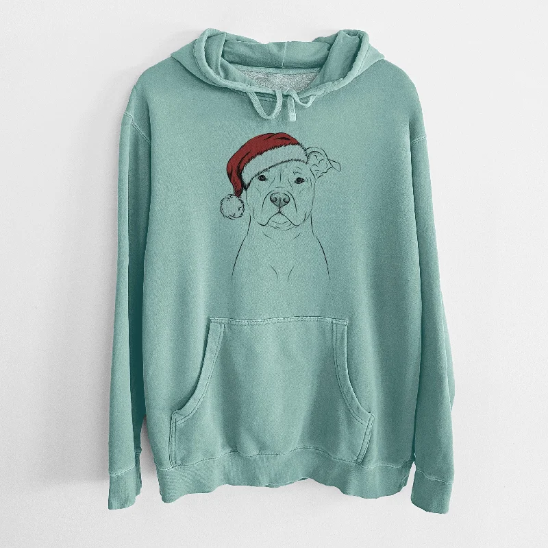 Santa Hat Jethro the American Staffordshire Terrier - Unisex Pigment Dyed Hoodie Hoodie with Elastic Waist Stretchable Comfortable Santa Hat Jethro the American Staffordshire Terrier - Unisex Pigment Dyed Hoodie Hoodie with Elastic Waist Stretchable Comfortable