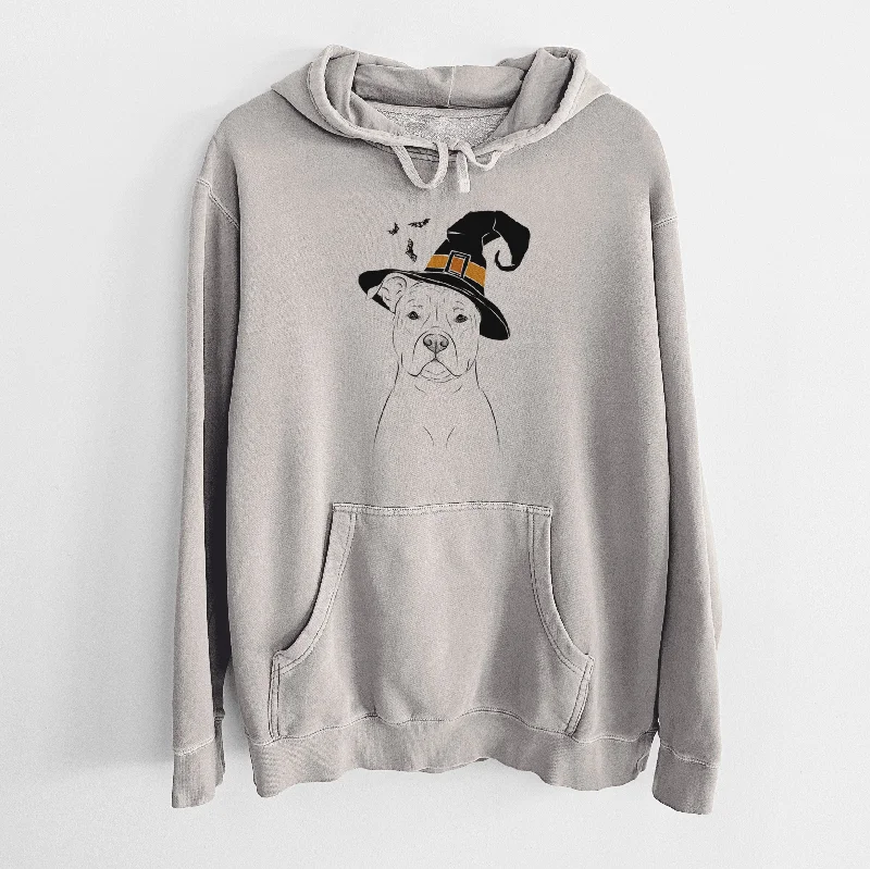 Witch Jethro the American Staffordshire Terrier - Unisex Pigment Dyed Hoodie Hoodie with Belted Waist Structured Tailored Witch Jethro the American Staffordshire Terrier - Unisex Pigment Dyed Hoodie Hoodie with Belted Waist Structured Tailored