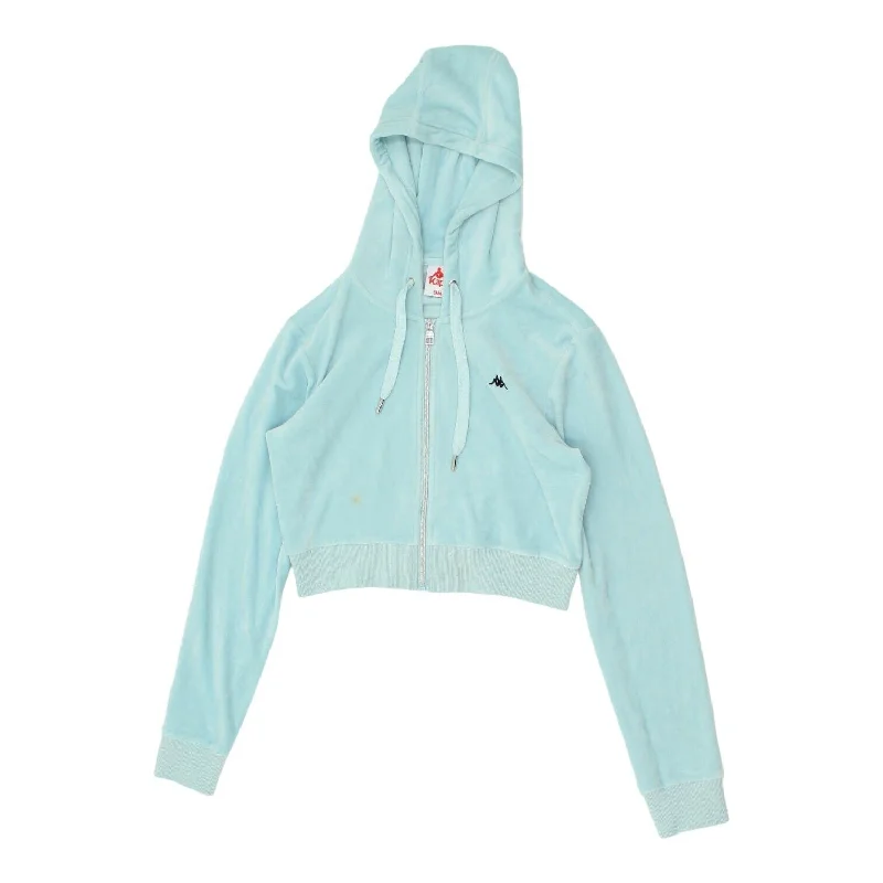 Kappa Womens Cropped Velour Blue Hoodie | Vintage Retro Sportswear Hoody VTG Hooded Sweatshirt Casual Wear Street Style Kappa Womens Cropped Velour Blue Hoodie | Vintage Retro Sportswear Hoody VTG Hooded Sweatshirt Casual Wear Street Style