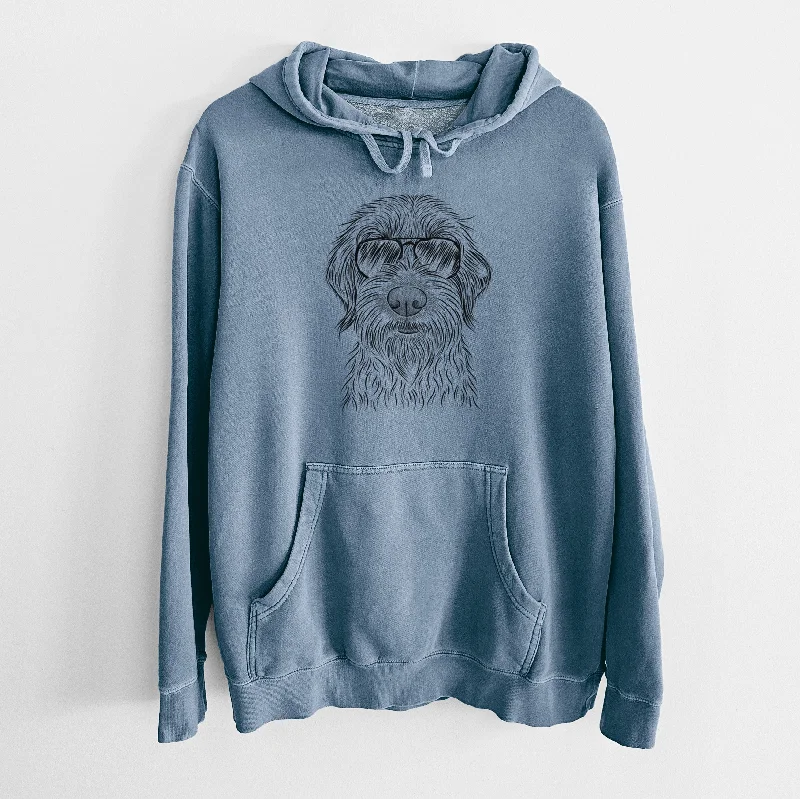 Aviator Wilkins the Wirehaired Pointing Griffon - Unisex Pigment Dyed Hoodie Hoodie with Snap Buttons Easy Quick Aviator Wilkins the Wirehaired Pointing Griffon - Unisex Pigment Dyed Hoodie Hoodie with Snap Buttons Easy Quick