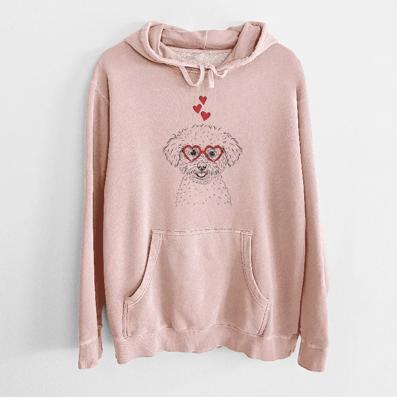 Valentine Mickey the Bichon Frise - Unisex Pigment Dyed Hoodie Hoodie with Hem Frayed Vintage Worn Valentine Mickey the Bichon Frise - Unisex Pigment Dyed Hoodie Hoodie with Hem Frayed Vintage Worn