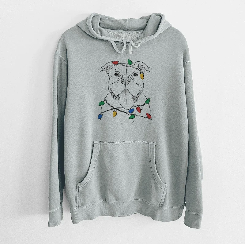 Christmas Lights Nacho the American Bully - Unisex Pigment Dyed Hoodie Hoodie with Hem Ribbing Snug Secure Christmas Lights Nacho the American Bully - Unisex Pigment Dyed Hoodie Hoodie with Hem Ribbing Snug Secure