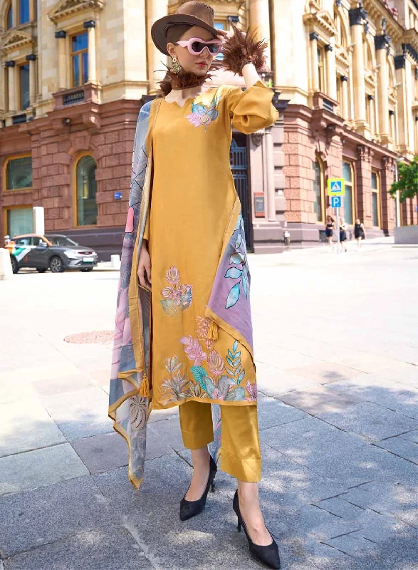 Yellow Party Wear Pure Muslin Unstitched Suit Dress Material for Women Tunics Timeless classic Yellow Party Wear Pure Muslin Unstitched Suit Dress Material for Women Tunics Timeless classic