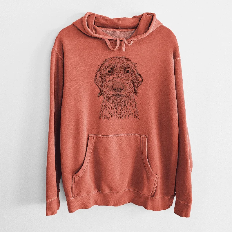 Bare Wilkins the Wirehaired Pointing Griffon - Unisex Pigment Dyed Hoodie Hoodie with Full-Zip Functional Layering Bare Wilkins the Wirehaired Pointing Griffon - Unisex Pigment Dyed Hoodie Hoodie with Full-Zip Functional Layering