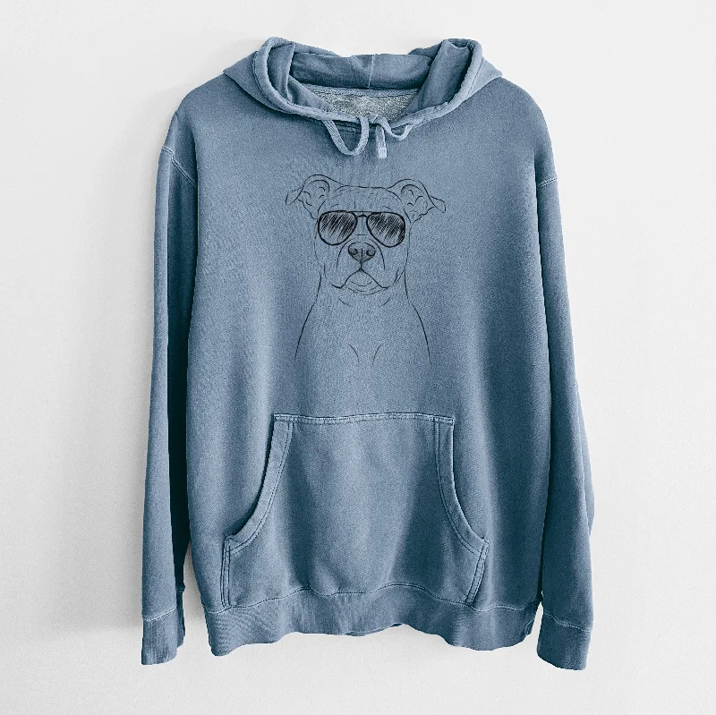 Aviator Jethro the American Staffordshire Terrier - Unisex Pigment Dyed Hoodie Hoodie with Slit Hem Functional Movement Aviator Jethro the American Staffordshire Terrier - Unisex Pigment Dyed Hoodie Hoodie with Slit Hem Functional Movement