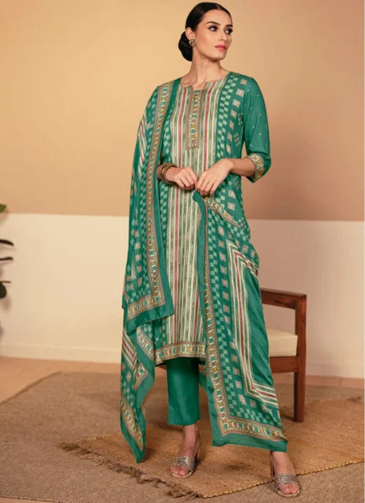 Rivaa Green Cotton Satin Unstitched Suit Dress Material for Women Tunics Summer linen Rivaa Green Cotton Satin Unstitched Suit Dress Material for Women Tunics Summer linen