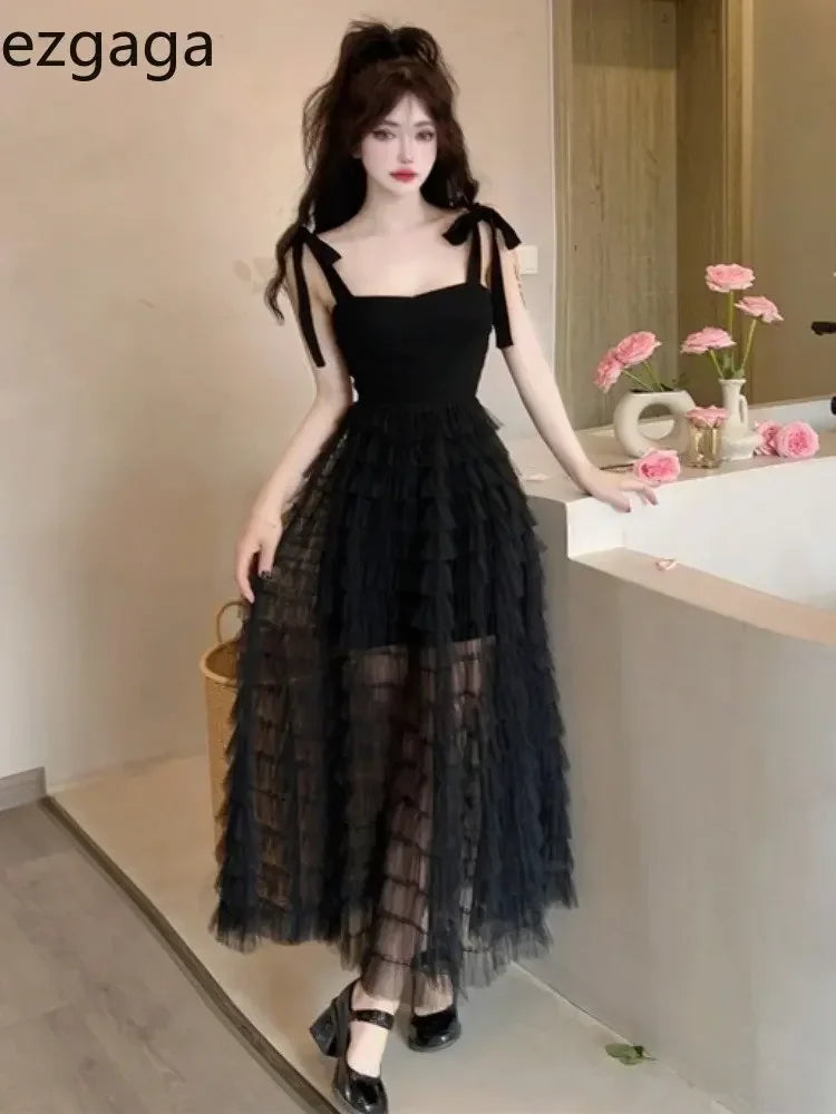 Yipinpay Woman Dress Sleeveless Bandage Bow Mesh Patchwork Layered 2024 Summer Elegant Dresses Party Ladies Black Temperament Tunics Versatile stylish Yipinpay Woman Dress Sleeveless Bandage Bow Mesh Patchwork Layered 2024 Summer Elegant Dresses Party Ladies Black Temperament Tunics Versatile stylish