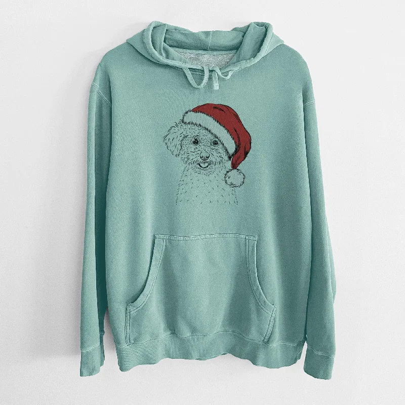 Santa Hat Mickey the Bichon Frise - Unisex Pigment Dyed Hoodie Hoodie with Hem Embroidery Detailed Premium Santa Hat Mickey the Bichon Frise - Unisex Pigment Dyed Hoodie Hoodie with Hem Embroidery Detailed Premium
