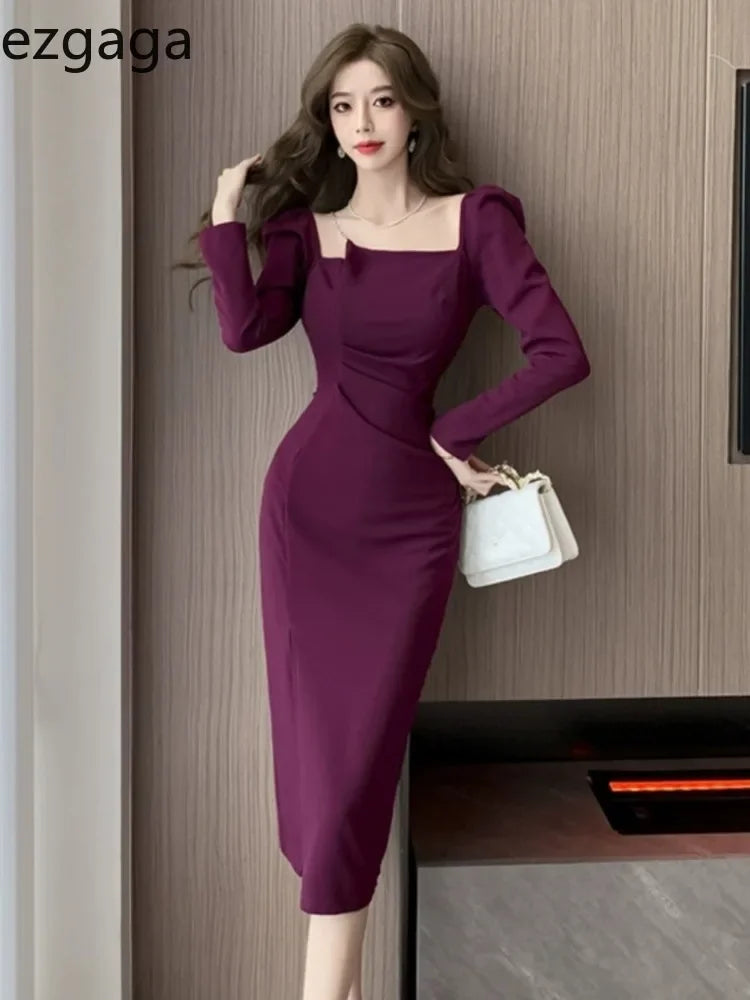 Yipinpay French Style Elegant Dresses Women Sexy Long Sleeve Slash Neck Slim Solid Vintage Dress Ladies Sexy Split Autumn Fashion Tunics Exclusive limited Yipinpay French Style Elegant Dresses Women Sexy Long Sleeve Slash Neck Slim Solid Vintage Dress Ladies Sexy Split Autumn Fashion Tunics Exclusive limited