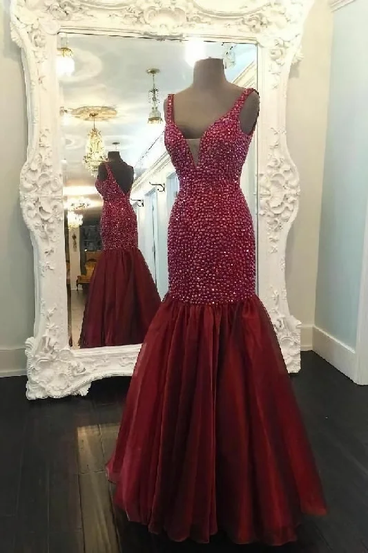 Burgundy Rhinestones Mermaid Evening Dress with Skirt,Formal Dresses Tunics Party sparkling Burgundy Rhinestones Mermaid Evening Dress with Skirt,Formal Dresses Tunics Party sparkling