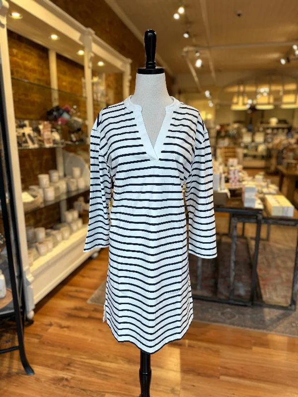 Amelia Dress in Striped Navy