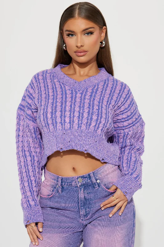 Downtown Attitude Washed Sweater - Purple/combo