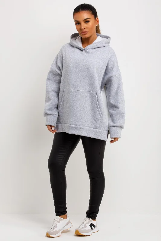 Grey Oversized Hoodie With Contrast Back