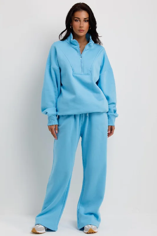 Half Zip Sweatshirt And Joggers Loungewear Set Sky Blue