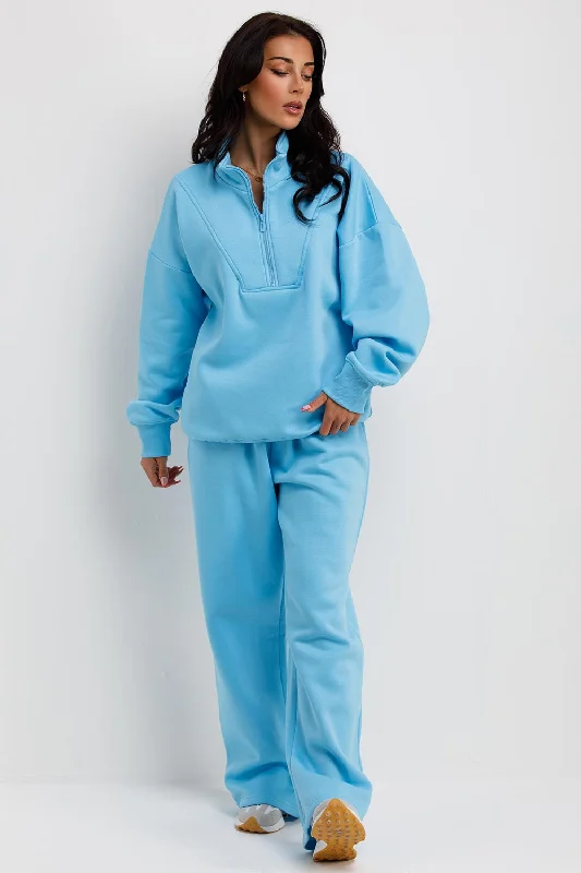 Half Zip Sweatshirt And Joggers Loungewear Set Sky Blue