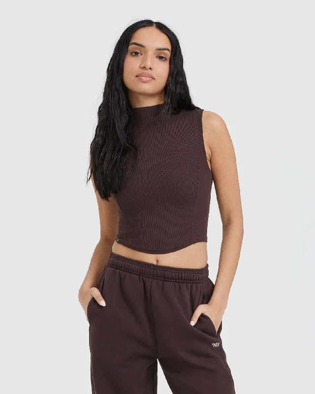 Mellow Rib Mid Mock Neck Tank | Plum Brown