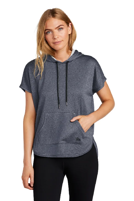 New Era Womens Performance Terry Short Sleeve Hooded Sweatshirt Hoodie - Heather True Navy Blue