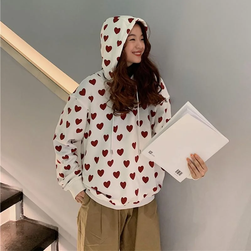 Women's Sweet Hearts Contrast Color Hoodies