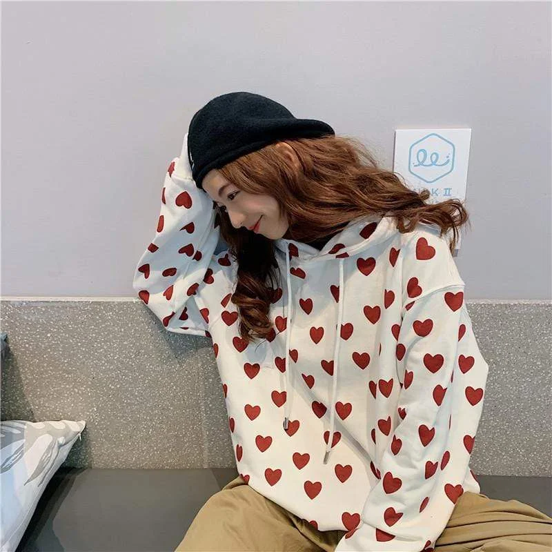 Women's Sweet Hearts Contrast Color Hoodies