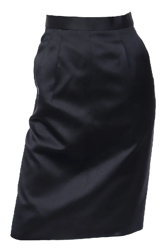 1990s Vintage Yves Saint Laurent Black Satin Evening Skirt