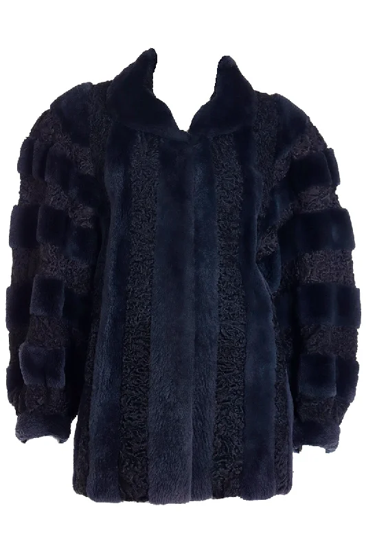 ON HOLD // 1980s Christian Dior Fourrure Dyed Blue Sheared Fur & Persian Lambswool Jacket