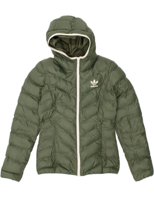 ADIDAS Womens Hooded Padded Jacket UK 10 Small  Khaki Polyester