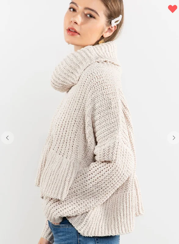 Almond Ruffle Turtle Neck Sweater