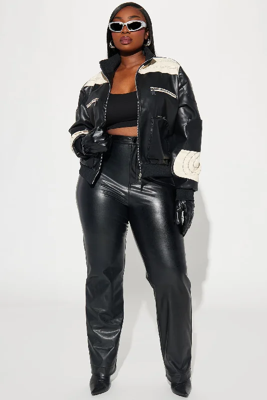 Be A Good Sport Faux Leather Bomber Jacket - Black/combo