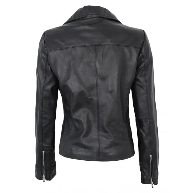 Black Real Asymmetrical Leather Jacket For Women