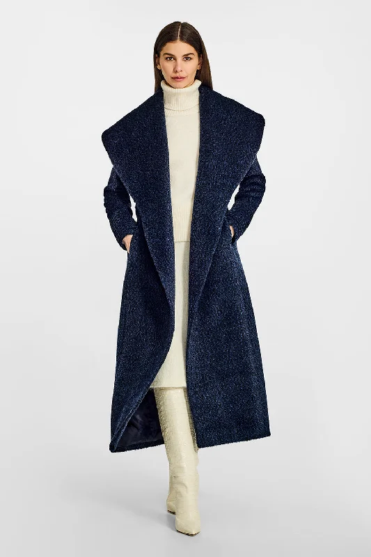 Bouclé Alpaca Maxi Wide Shawl Collar Wrap Coat