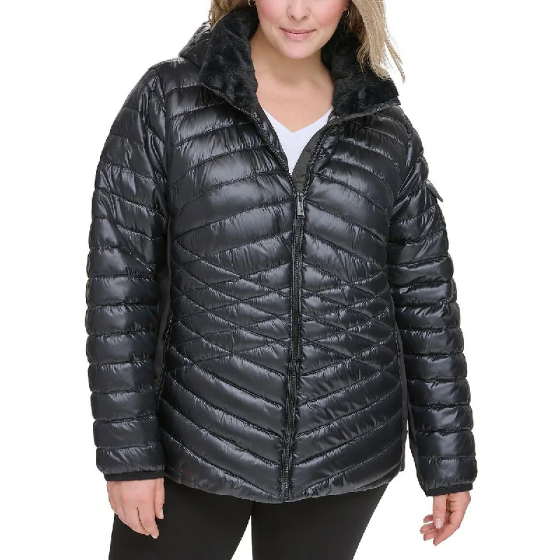 Calvin Klein Performance Womens Plus Puffer Hooded Quilted Coat