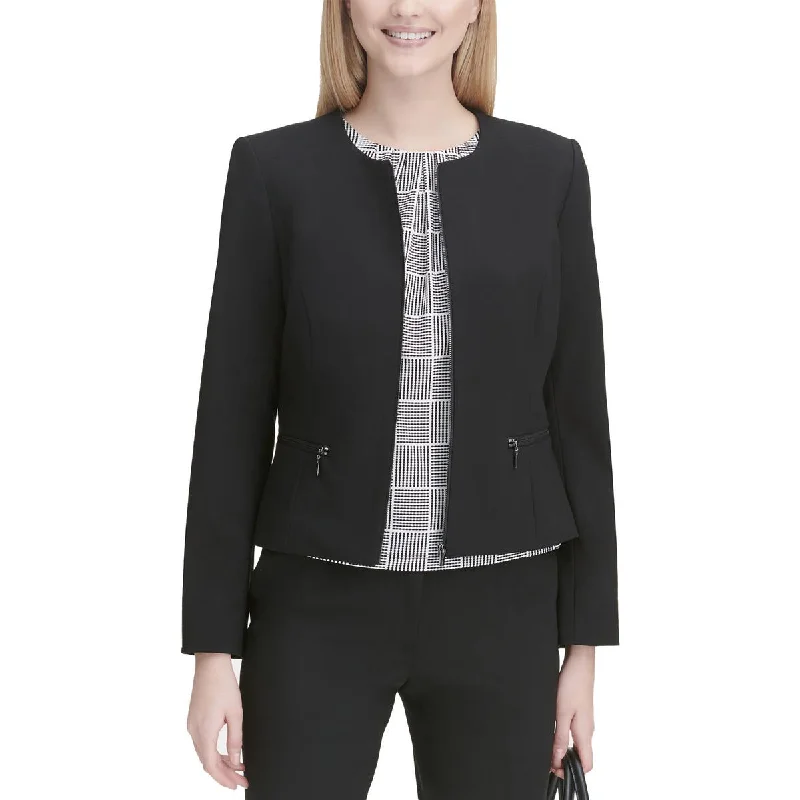 Calvin Klein Womens Collarless Zip Front Collarless Blazer