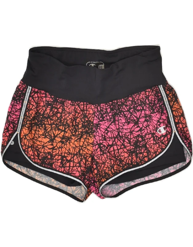 CHAMPION Womens Abstract Pattern Sport Shorts UK 6 XS Pink Colourblock