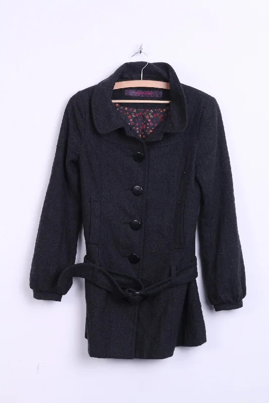 Clockhouse Womens 34 S Coat Jacket Dark Grey Wool Long Collar