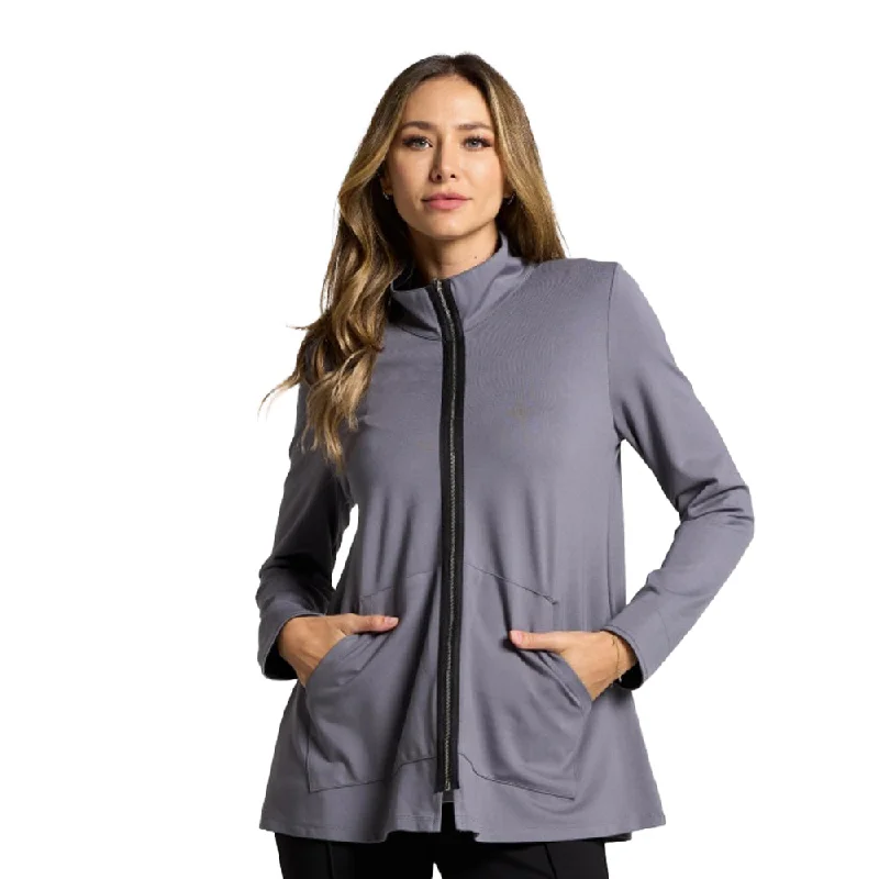 Focus Zip Front Long Sleeve Jacket in Steel - PT-120