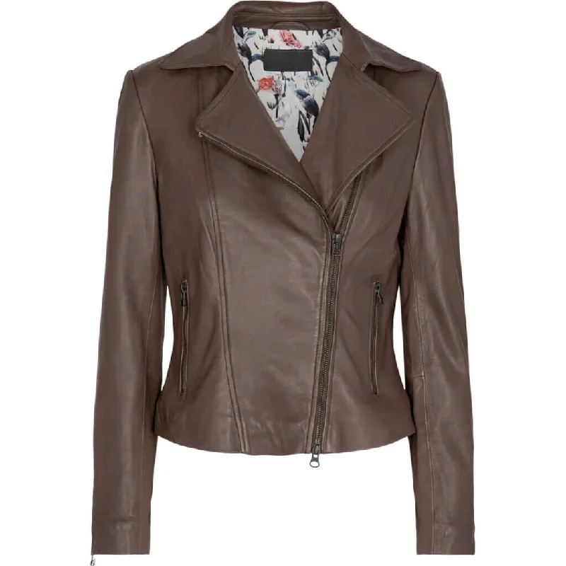 Stylish ""Amber"" Women's Brown Biker Jacket: Ultimate Blend of Fashion and Function