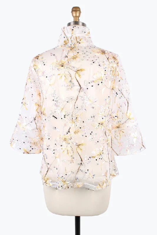 Damee Floral Embroidery Peplum Mesh jacket 2396-Gld