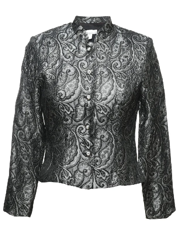 Dress Barn Black & Silver Metallic Paisley Pattern Evening Jacket - M