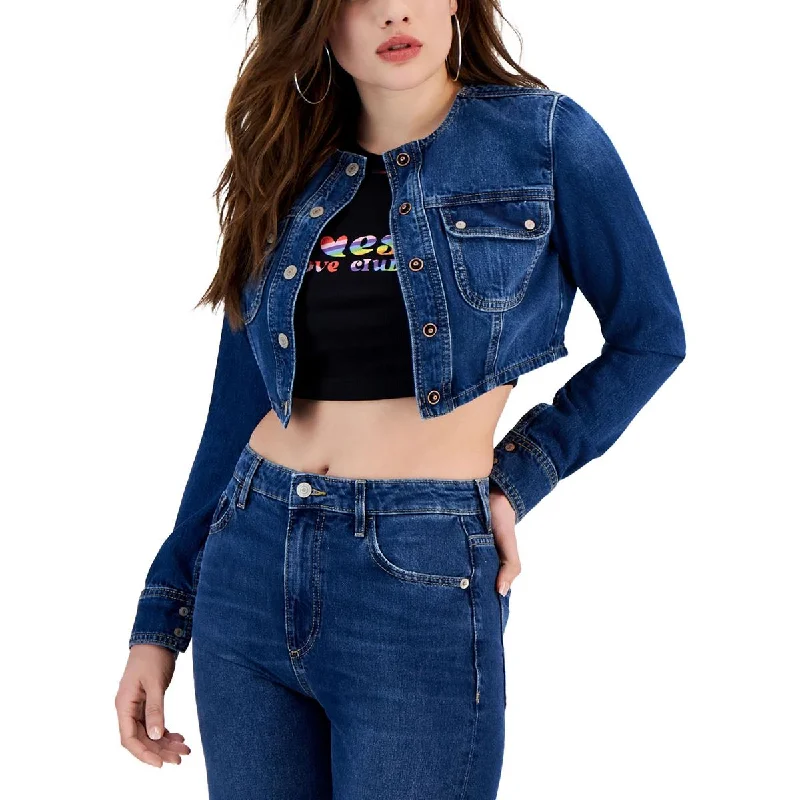 Guess Womens Lyssa Collarless Short Denim Jacket