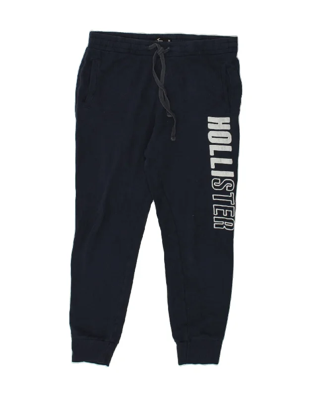 HOLLISTER Womens Graphic Tracksuit Trousers Joggers Medium Navy Blue