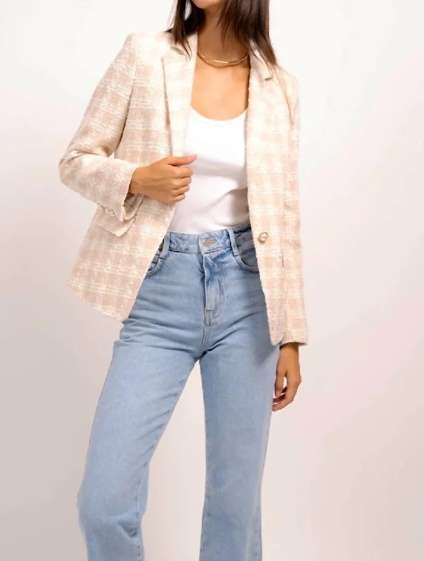 Jasper Patched Tweed Blazer In Baby Pink