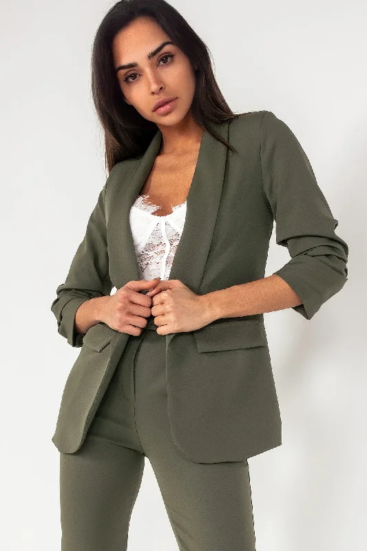 Joanna Khaki Ruched Blazer