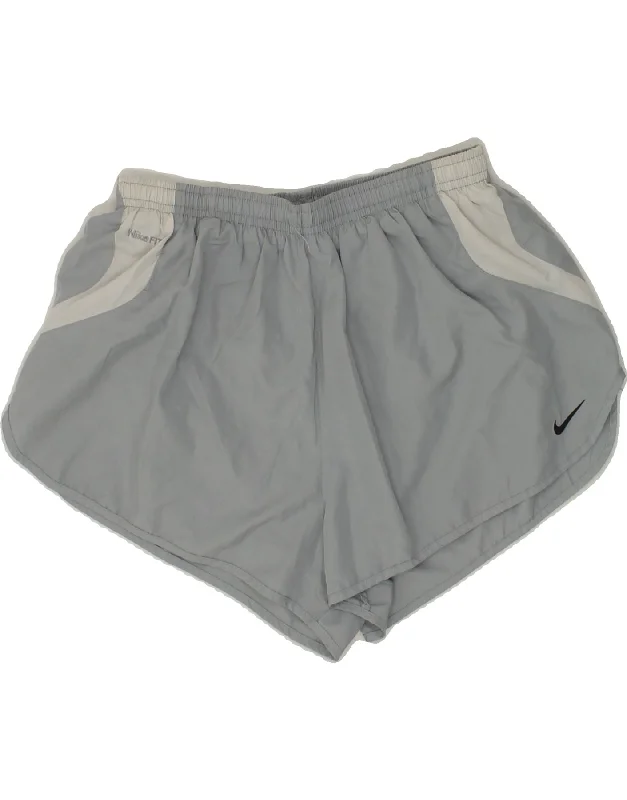 NIKE Womens Dri Fit Sport Shorts UK 12 Medium Grey Colourblock Polyester