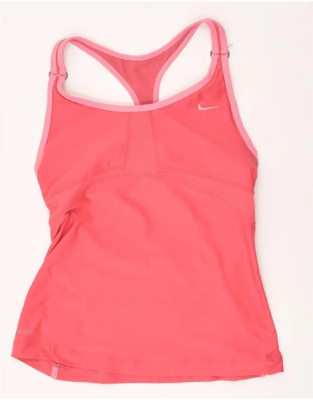 NIKE Womens Dri Fit Vest Top UK 12/14 Medium Pink Polyester